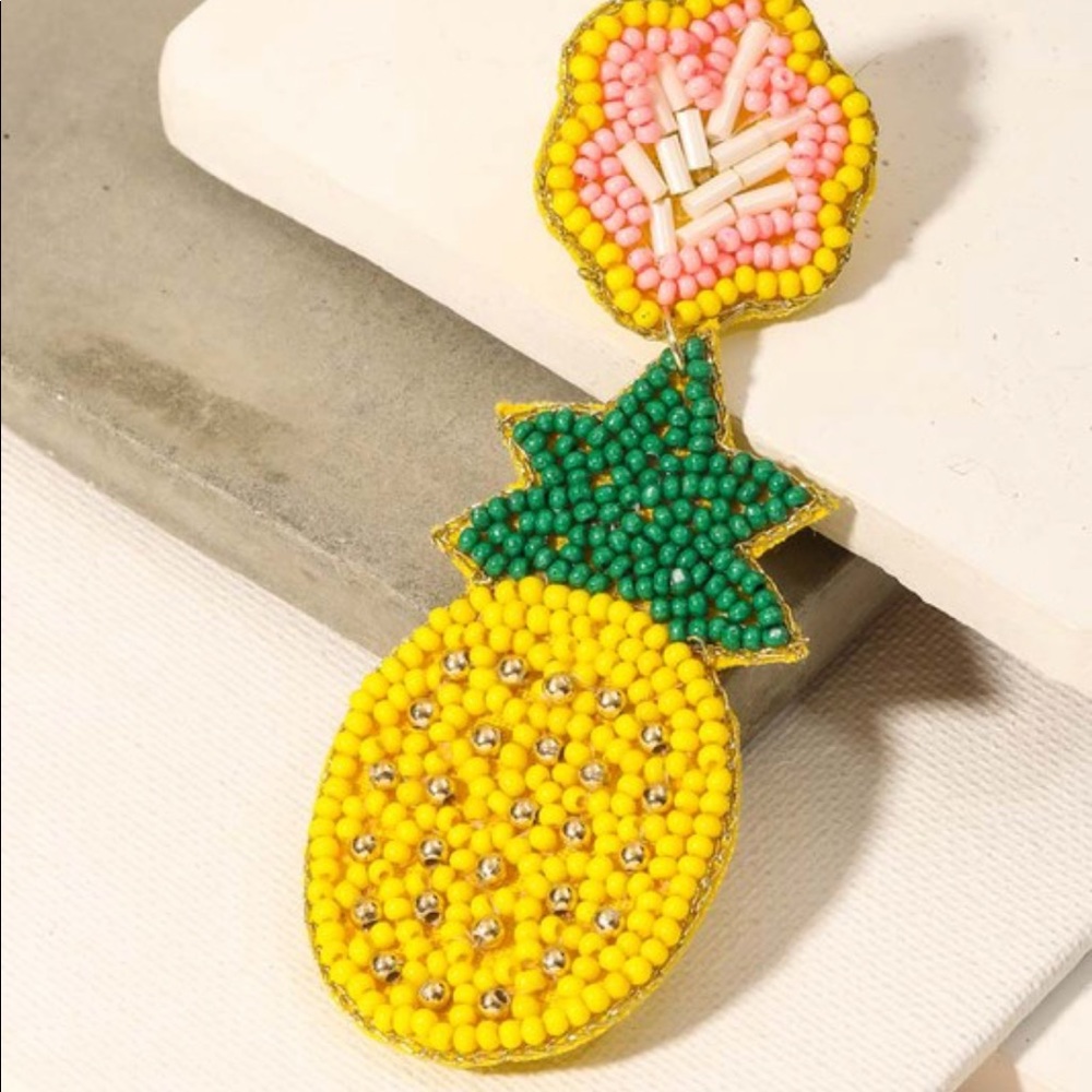 Seed Beaded Pineapple Drop Earrings